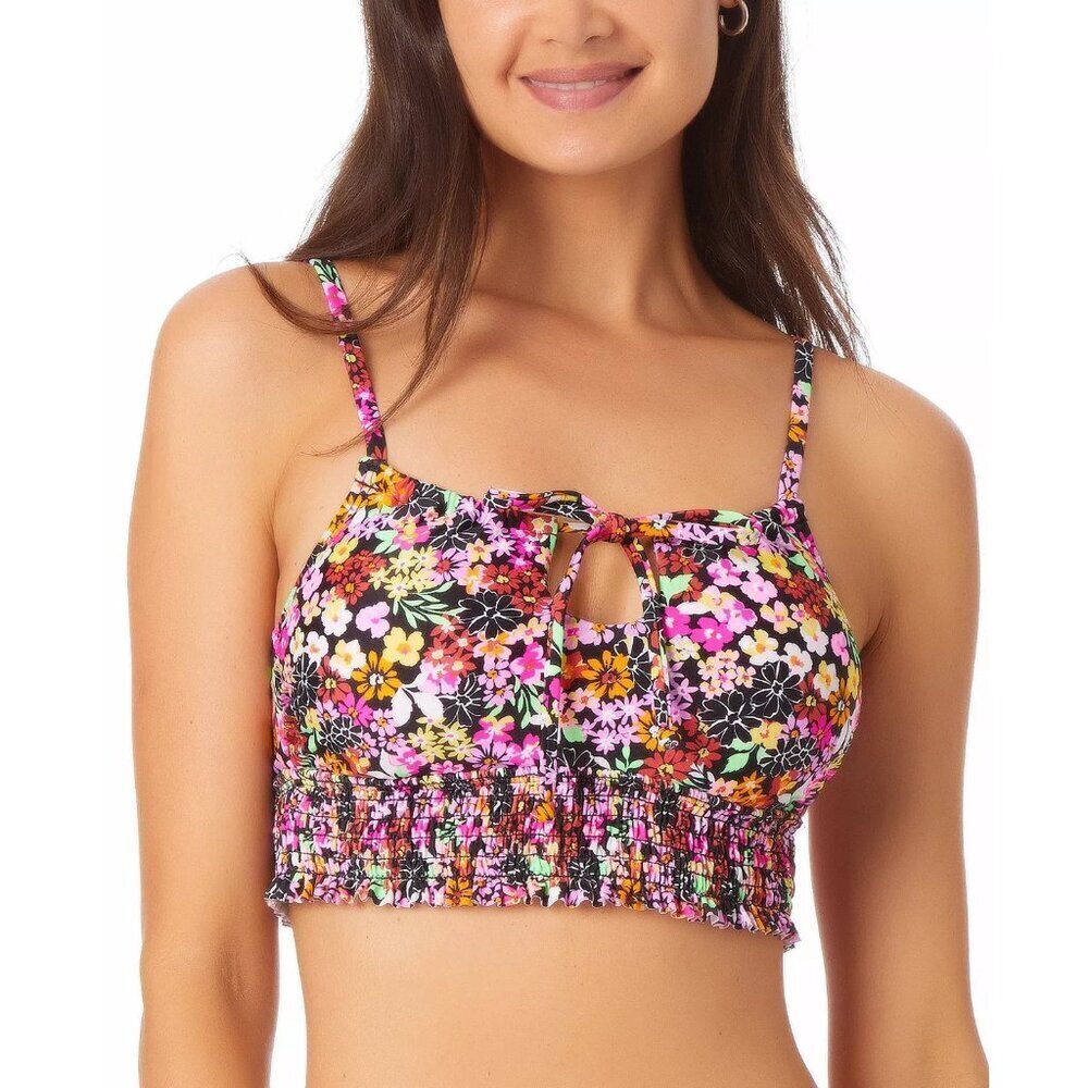 California Waves Juniors Size XS Floral‎ Printed Longline Bikini Swim Top 2597